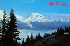 Postcard Mt. Rainier Mountain Stevens Canyon Road Lookout Washington Old Car picture