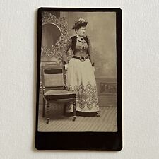 Antique CDV Photograph Beautiful Fashionable Young Woman Amazing Hat & Dress picture