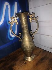 Vintage Brass Vase from India Flower Two Handles Vase-11” TALL- picture