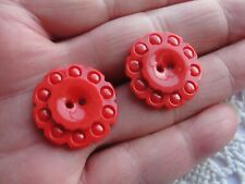 Vintage Buttons 2 NOS Cherry Red Fancy Flower Floral Early Plastics 7/8