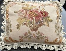 Vintage French Aubusson Wool Pillow Tassle Down Pillow Tapestry Needlepoint picture
