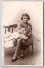 RPPC Darling Margaret With Baby Brother Roger 1930 Real Photo Postcard Q25 picture