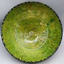 Large 12” Moroccan Tamgroute Green Terracotta Glazed Bowl Vintage Tribal Berber picture