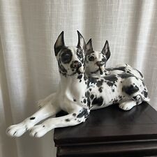 Large Signed Giovanni RONZAN Harlequin Great Dane Dog Pair ITALY Hand Painted picture