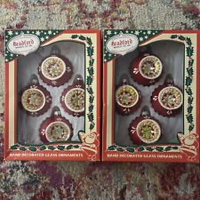 2 Vintage Boxes of 4 Bradford Glass Indent Christmas Ornaments New picture
