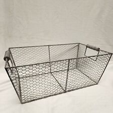 Vintage Wood Handled Chicken Wire Over Metal Sturdy Basket 16.5x10x6.5 picture