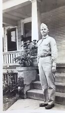 Vintage 1940’s PHOTO WW2 US Soldier Named Stands On Porch picture