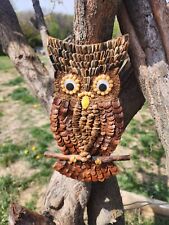 Vintage Owl Seed Collage Handmade Hanging Wall Decor NOS 11'' Smoke Free Home  picture