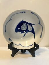 VTG 6.5” Chinese Blue And White Bowl Hand Painted Koi Fish Set of Bowls/Tea Cups picture
