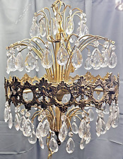 Vtg Tiered Regency Hanging Chandelier Brass & Crystal 8 Light 20