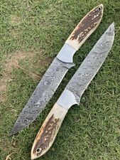 2 Pcs Custom Handmade Damascus Steel Bushcraft Hunting Bowie knife With Sheath picture