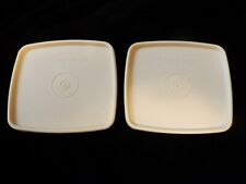 2 Vintage Tupperware Replacement Lids Tan Rectangle 310-85 Square Round Freezer picture
