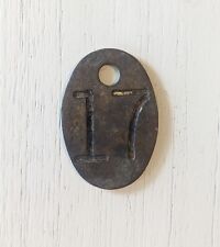 Antique / Vintage Solid Brass Oval Cow Cattle Number Tag #17 Double Sided picture