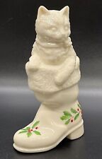 Lenox Annual Holiday China Jewels Cat in Christmas Boot Figurine Ivory Holly picture