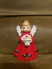vintage Christmas JAPAN CANDY CANE ANGEL 1950's Holding Basket W/ Candy Holly picture