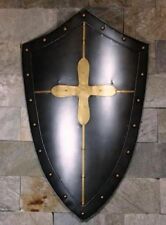 Medieval Black Antique Knight Shield Handcrafted Steel & Brass Metal Used picture