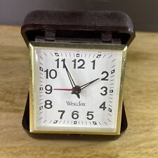 Vintage Westclox Travel Alarm Clock Folding Hard Case Wind Up Glow Arms Working picture