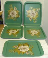Lot of 10 Vintage Metal TV Serving Trays Teal Green Gold White 10 3/4