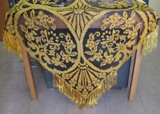 19C. ANTIQUE HANDKNITTED & EMBROIDERED SILK & COTTON TABLECLOTH picture
