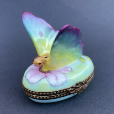 LIMOGES Figural BUTTERFLY Trinket Box Hand Painted Hinged Porcelain PV FRANCE 3D picture