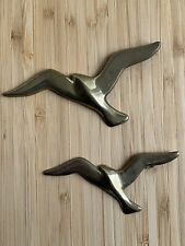 VTG MCM Pair Of Small Brass Seagulls Wall Mount Wall Art 4.5” & 5.5” picture