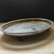 Vintage Leo Silver Oval Gallery Serving Butler’s Tray Reticulated Rim Footed 16