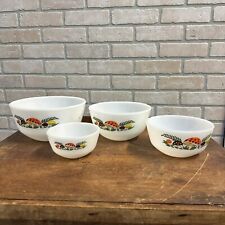 RARE MERRY MUSHROOM NESTING MIXING BOWLS FIRE KING SET OF 4 COMPLETE picture