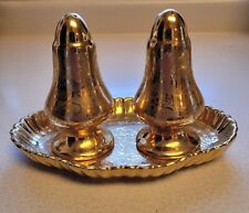 Vintage Stouffer China Chicago USA Salt & Pepper Shakers Gold & Underplate picture