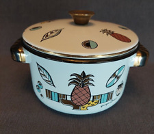 Vintage Georges Briard Ambrosia Pineapple Enamelware 2-qt Pot with lid MCM 60s picture