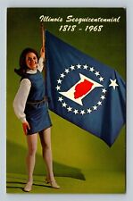 Illinois State Flag, Sesquicentennial 1818-1968, Illinois Vintage Postcard picture