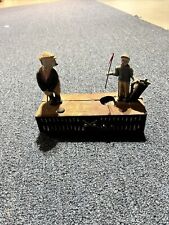 Vintage Golf Golfer and Caddle Birdie Putt Cast Iron Mechanical Coin Bank picture