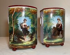 pair of antique ornate French 19th century hand painted enameled porcelain vase picture