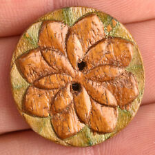 VTG Wood Picture Sewing Button Embossed Two-Tone Flower 1 1/16