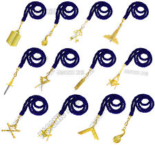 Masonic Master Mason Blue Lodge Jewel Neck Cord With 12 Jewels Set Gold Jewels picture