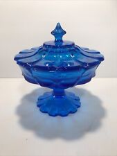 Vintage Fenton Valencia Colonial Blue Covered Compote Pedestal Candy Dish picture