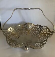 ANTIQUE SILVER RETICULATED FLOWER BASKET WITH HANDLE picture