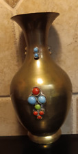 Vintage Indian brass vase with green, blue and red stones. 6