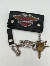 Vintage Harley Davidson Motorcycles Leather Biker Chain Snap Button Wallet picture