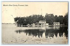 1910 Martin's Boat Livery Exterior View Fremont Lake Michigan Vintage Postcard picture