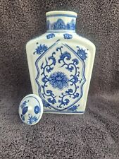 Cobalt Blue And White Chinoiserie Jar & Lid, Porcelain Floral Design 8