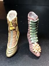 Pair Of Vintage Victorian Boot Resin Womens High Heel Shoe Figurines picture