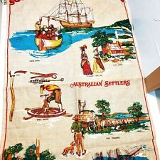Vintage Australian Settlers Tea Towel Natural Painted Poland Linen Landmarks picture