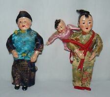 Vintage Chinese Mother Child  And Father Composite Doll Hand Painted 19