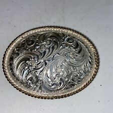 Vintage Crumrine Heavy Silver Plate On Jewelers Bronze Western Belt Buckle picture