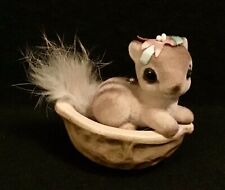 Vtg Josef Originals Flocked Baby Squirrel in a walnut shell *plz read descript. picture