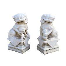 Chinese Pair Off White Marble Stone Fengshui Foo Dogs Statues cs7406 picture