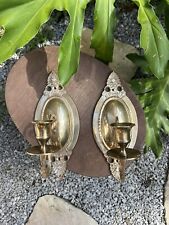 Set of 2 | Matching Victorian Solid Brass Wall Sconce Candle Holders - 8.5” picture