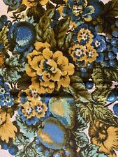 Vintage Fabric Barkcloth Era. Rich, Bold Florals. Blues, Yellow, Greens. 2yds. picture