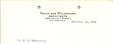 Antique 1906 PRICE AND MCLANAHAN ARCHITECTS LETTERHEAD PHILADELPHIA BL94 picture