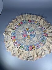 Vintage  Crochet Floral Doily Centerpiece 15.5 inch Round Multicolors picture